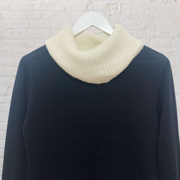 Sisters Vintage 80s Turtleneck Sweater M Black Ivory Colorblock Hong Kong - Picture 4 of 11
